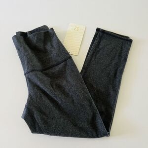 LULULEMON ATHLETICA Heathered Black Wunder Under Crop Roll Down Leggings - US 6